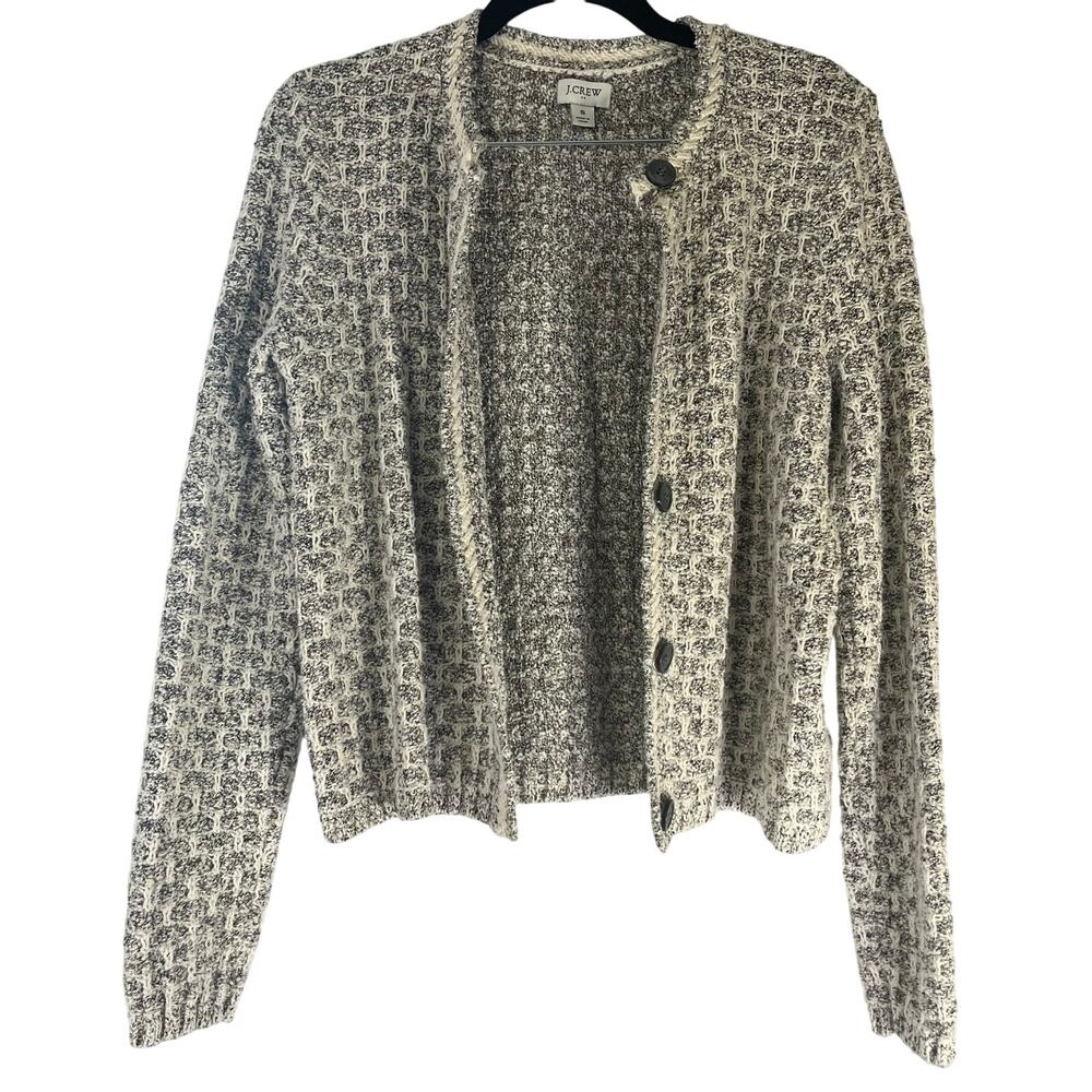 J.Crew Black White Checkered Chunky Knit Button Front Cardigan Size S